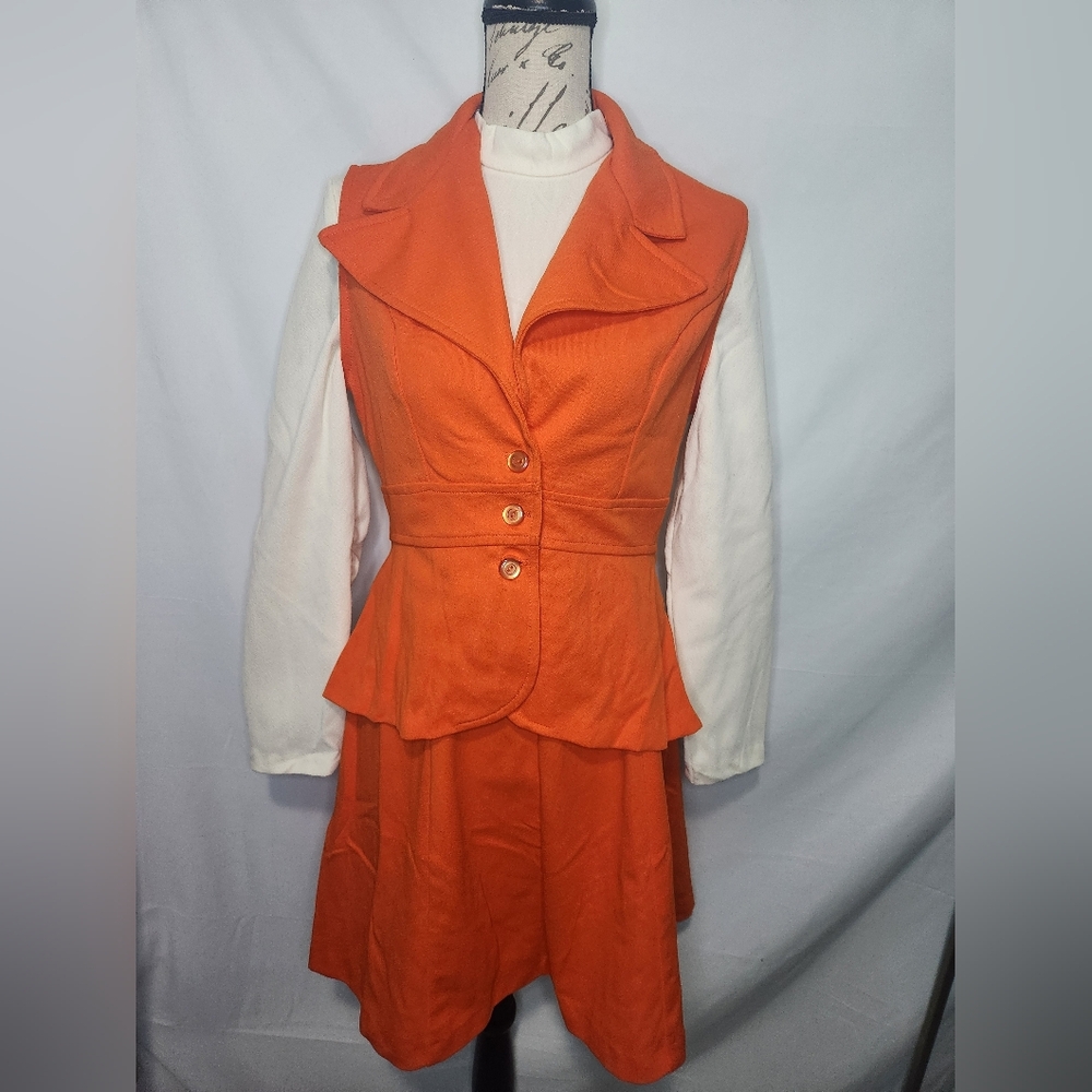 Vintage 1960s-1970s Mod Go-Go Orange & Cream Vest Dress. Made in USA. Velma